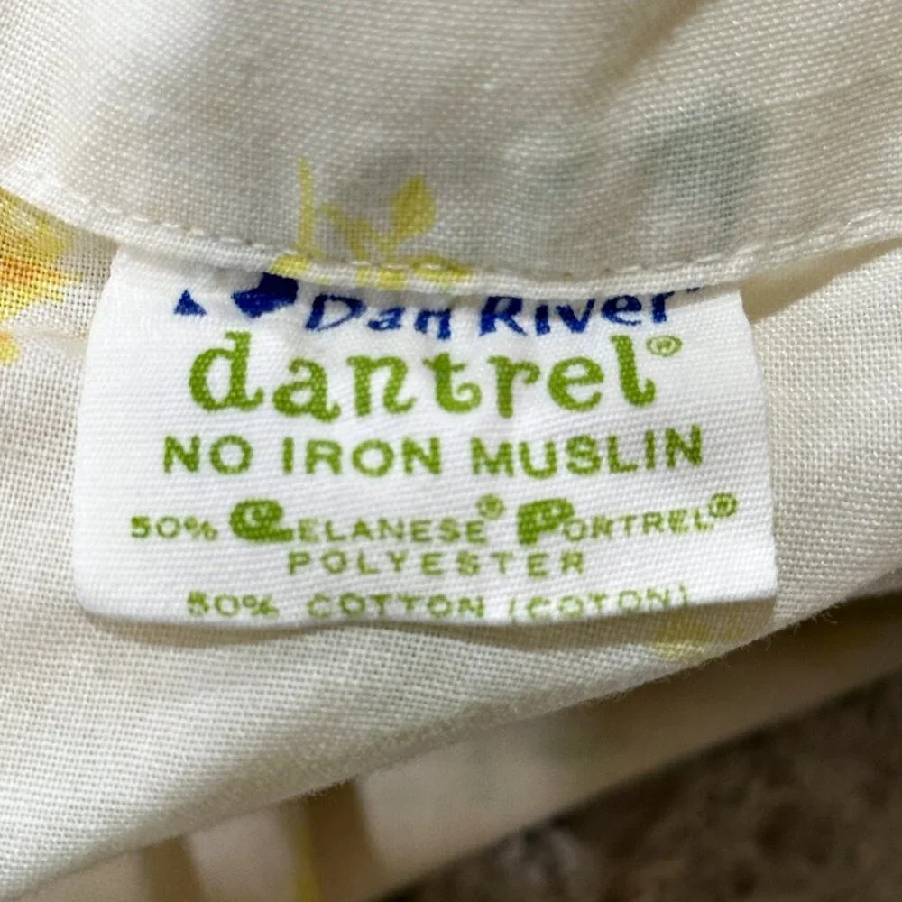 Vintage Dan River Dantrel Full Size Yellow Rose Floral Flat Sheet Muslin Cottage